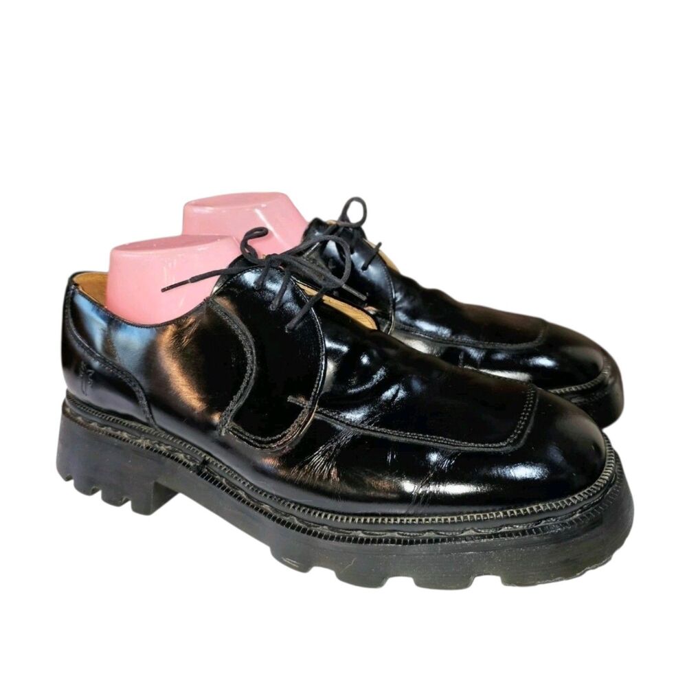 FRYE LACE 11/11.5US England Black Leather Chunky Y2K Grunge Oxford Vintage Shoes